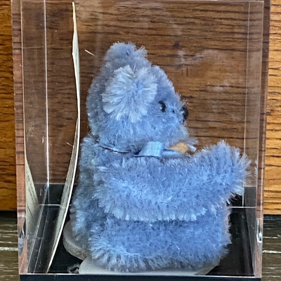 Miniature Blue Mohair Teddy Bear with Ribbon - Picture 2 of 5